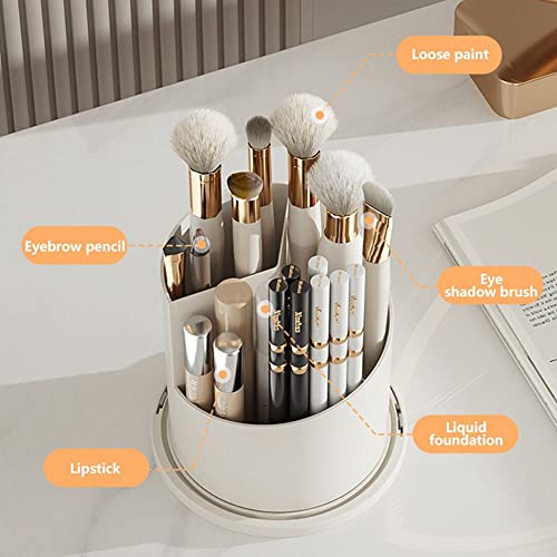 Makeup Brush Holder Organizer with Lid-360¡Æ Rotating Luxury Cosmetic Organizer Makeup Organizer Lipstick Eyebrow Pencil Holder for Vanity Desktop Bathroom Countertop