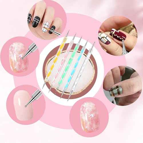 Nail Art Brush 22 Piece Set, 2 Way Acrylic Silicone Engraving Pen Dotting Pen Tools Nail Art Kit, Resin Nail Art Palette, For Nail Art DIY Home Salon Makeup Display Board (White)