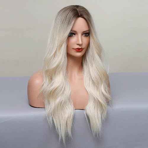 Long Blonde Wigs for Women 26 Inches Ombre Blonde Wig with Dark Roots Synthetic Wig Loose Wavy Wigs Cosplay Daily