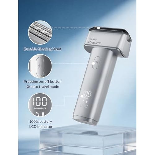 Electric Razor for Men Face & Head, IPX7 Washable Beard & Neck Shaver with Travel Lock, 3 Months per Charge, Men's Electric Shaver for Bald Head & Back Shaving