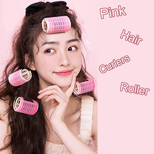 Jumbo Hair Curlers Rollers with Clips - 8PCS Volumizing Hair Clips & Self Grip Rollers for Long, Medium, Short, Thick & Thin Hair (3 Sizes, Pink)