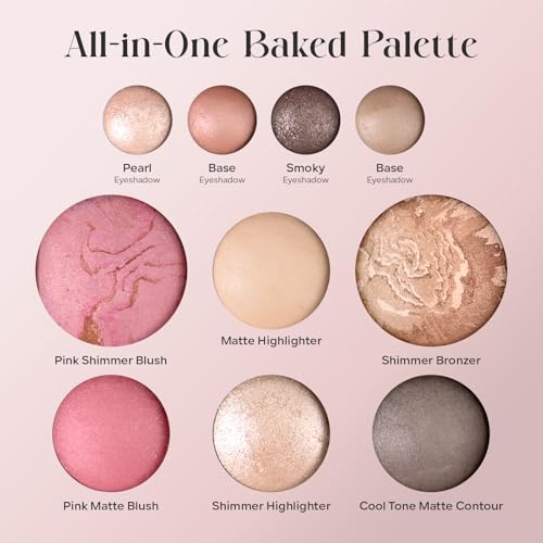 FREEORR Baked Makeup Palette - 4-in-1 Blush, Highlighter, Bronzer & Eyeshadows