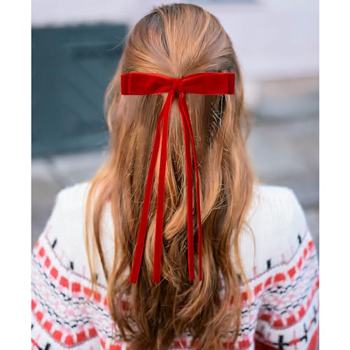 4PCS Velvet Hair Bows Ribbon Hair Clip Black Red Ponytail Holder Accessories Slides Metal Clips Barrettes Girls Toddlers Teens