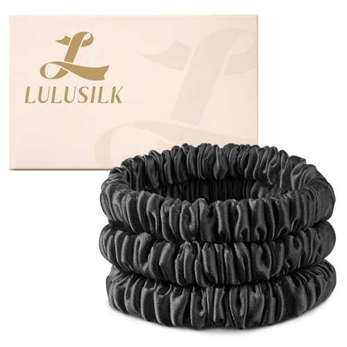 LULUSILK Small 100% Mulberry Silk Hair Scrunchies for Thin Hair, 3-Pack