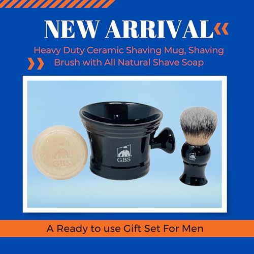 G.B.S Men's Wet Shaving Black Set - Pack of 3 Piece- Synthetic Hair Shaving Brush, Ceramic Mug and 97% All Natural Shaving Soap Compliments for any Shaving Razor
