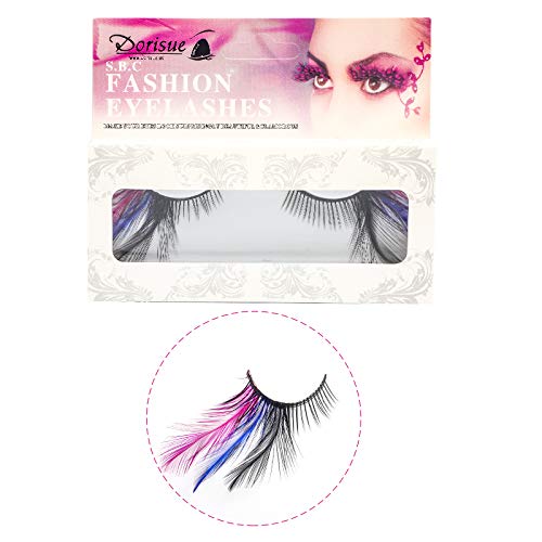 Dorisue Rainbow lashes Black Blue Purple Feather eyelashes Costume halloween eyelashes show False Eyelash Feather lashes Feather extensions for Women Girls at Dramatic events