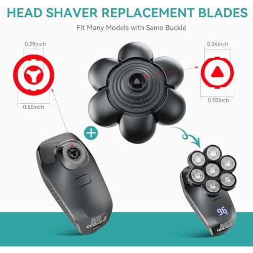 kensen 7D Head Shaver Replacement Head - Electric Shaver Replacement Head 7 Heads for Bald Men Wet and Dry Compatible Many Models Waterproof Head Razor