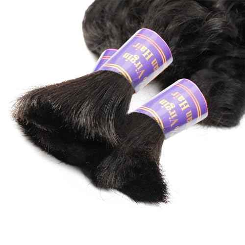 Human Braiding Hair 2 Bundle 100g Deep Wave Bulk Human Hair for Braiding No Weft 12A Brazilian Virgin Curly Human Hair Extensions for Boho Braids (Deep Wave-1B, 26/100g)