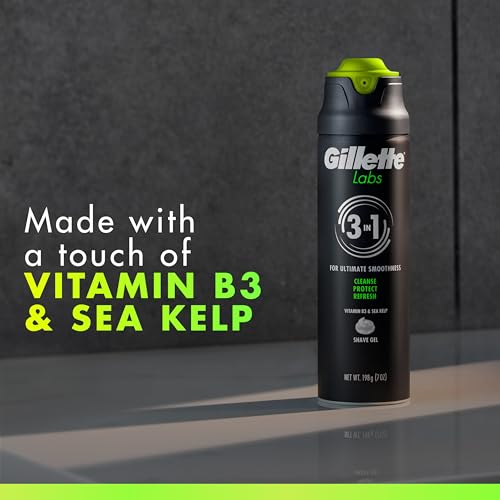 Gillette Labs Rapid Foaming Shaving Gel for Men, Alcohol, Dye and Paraben-Free with Vitamin B3 and Sea Kelp, Cools and Soothes Skin, 7 OZ