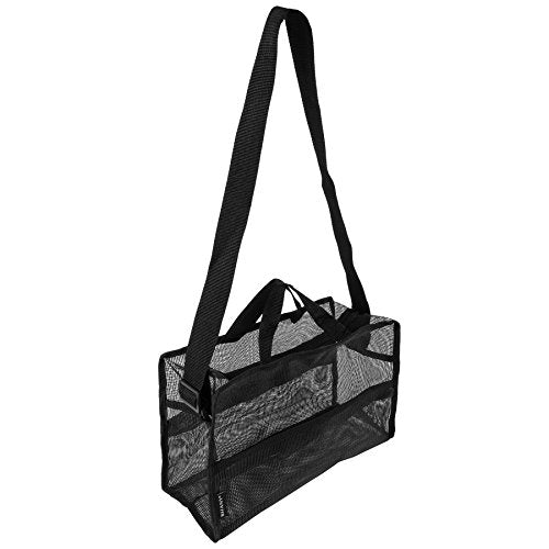 SHANY Collapsible Makeup Tools Travel Mesh Bag ? Large See-Thru Travel Tote with Shoulder Straps ? Water-Resistant with Zippered Pockets ? Black