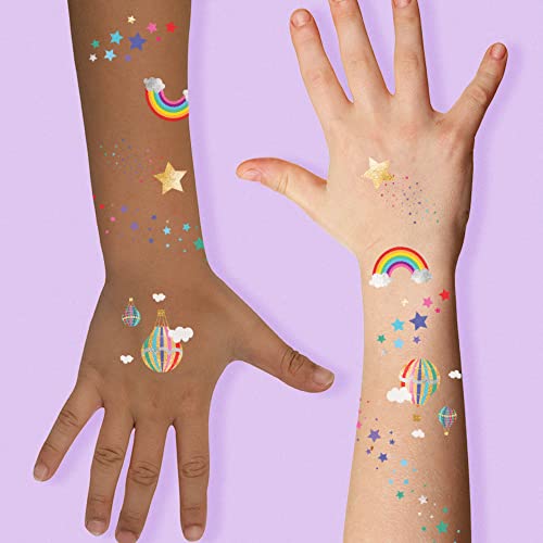 Rainbow Metallic Kids Temporary Tattoos Set (25 Pack)