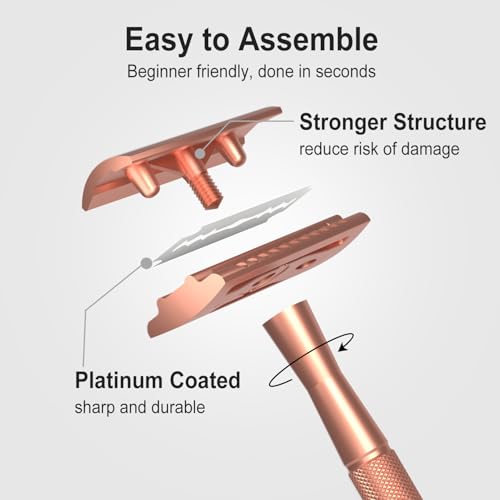Safety Razor for Women, Reusable Metal Razor, with 10 Double Edge Blades, Smooth Close Gentle Shave, Plastic Free, Rose Gold