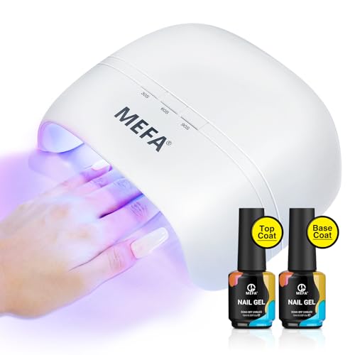 MEFA UV Nail Lamp with Gel Base and Top Coat, 72W UV Light for Gel Nails with 21pcs Lamp Beads, 3 Times UV Lamp for Gel Polish Fast Curing, LED Nail Lamp with Gel Top Coat Professional UV Light