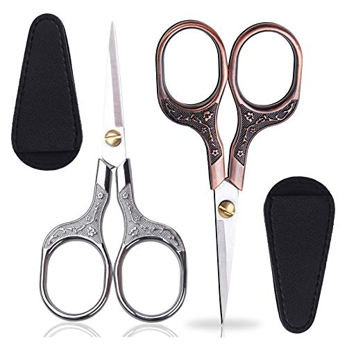 KISTARCH 2pcs 5Inch Small Vintage Precision Scissors,Multi-Purpose Beauty Grooming Kit for Hair trimming,Facial,Beard,Eyebrow,Eyelash, sewing scissors for Embroidery,Craft, Art Work & Everyday Use