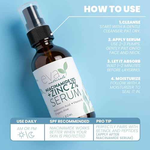 Eva Naturals Niacinamide 12% + Zinc Serum for Face ? Dark Spot Remover, Pore Minimizer, Redness Relief, Hydrating Vitamin B3 with Botanical Hyaluronic Acid, Anti-Aging Serum for Clear Skin (2 Pack)