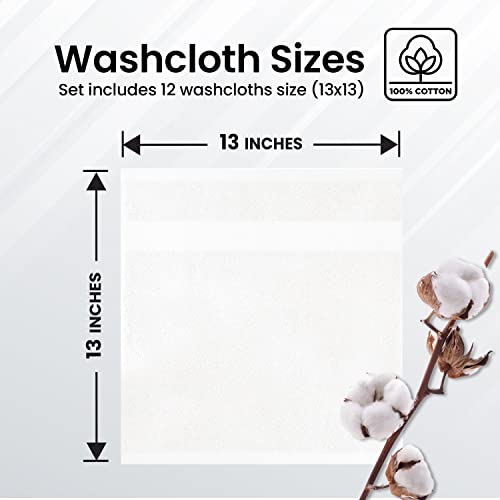 Infinitee Xclusives Premium White Hand Towels 6 Pack, 16x28 Inches, Hotel and Spa Quality + Washcloths Set ? Pack of 12, 13x13 Inches 100% Cotton Wash Cloths for Your Body and Face Towels