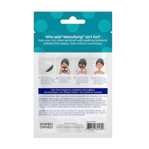 MISS SPA Detoxify Facial Sheet Mask Botanical Extracts to Decongest Pores Remove Impurities, Detox Facial Sheet Mask Skin Care, Dermatologist Tested, Cruelty-Free 4 Pack