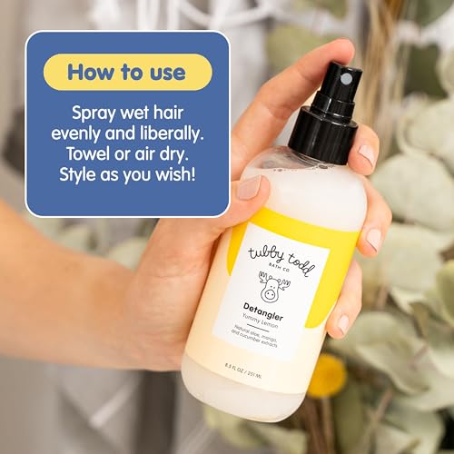 TUBBY TODD Hair Detangler Spray for Kids - Hair Detangling Spray with Baobab & Coconut Oil - Gentle & Moisturizing Kids Hair Detangler Spray - 8.5oz, 2 Pack - Lemon Cr?me