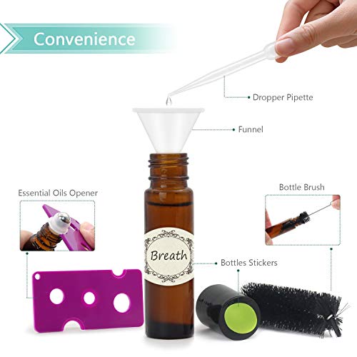 Mavogel 24 Pack 10ml Amber Glass Roller Bottles Essential Oils