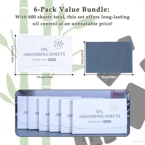 Natural Face Oil Blotting Paper -Bamboo Charcoal 600 Counts, Easy Dispensing Oil Absorbing Sheets, Premium Handy Facial Blotting Papers - Face Skin Care or Beauty Make Up Must Have (White-Bamboo)