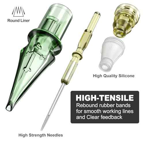 50Pcs Tattoo Needles Assorted, Solong Pro Disposable Tattoo Needles Size #12 Round Liner -10Pcs each of 1RL,3RL,5RL,7RL,9RL Tattoo Cartridge Needles EN01S-50KIT-Q