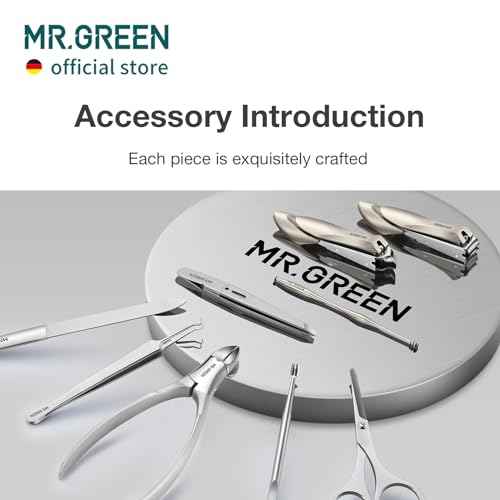 MR.GREEN Innate Luxury Manicure Set Surgical Grade Scissors Stainless nail clipper Kit full grain cow leather package Pedicure (9 in 1 Manicure Set)