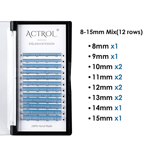 Light Blue D Curl Colored Lash Extensions 8-15mm Mix