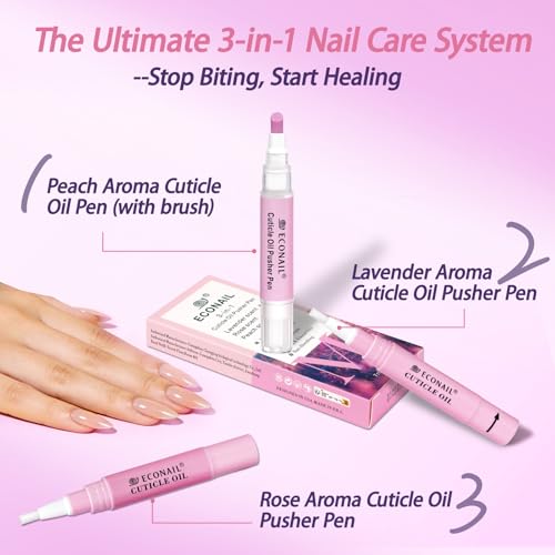 Econail Ceramic Cuticle Remover Pen & Hydrating Cuticle Oil Set, 3 Pack