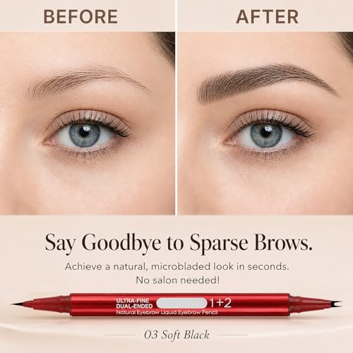 Dual-Ended Eyebrow Pen with Hair-Like Liquid Ink, Waterproof