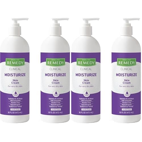 Medline Remedy Clinical Skin Cream,Vanilla Scent (16 fl oz),Moisturizing Face and Body Cream for All Ages,Paraben & Sulfate Free,Quick Absorbent Formula,Hypoallergenic Skin Moisturizer,(Pack of 4)