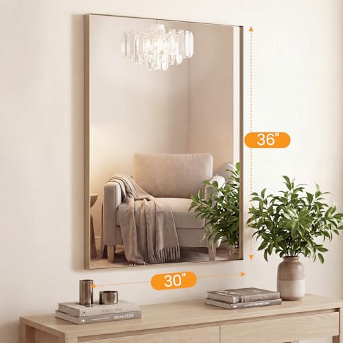 30" x 36" Gold Rectangle Bathroom Mirror with Tempered Glass