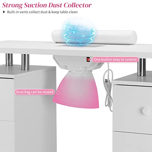 OmySalon Manicure Table with Electric Dust Collector & Lockable Wheels