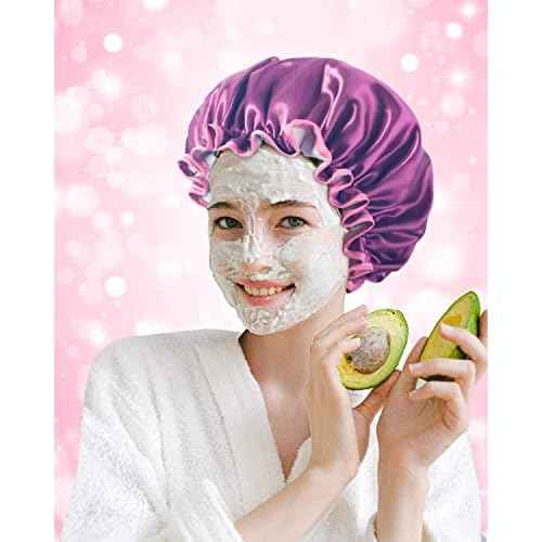 Aquior Shower Caps, Reusable Shower Cap for Women, Double Layer Waterproof Hair Cap, Large Size for All Hair Lengths,for Girls Spa Home Salon Use (purple)