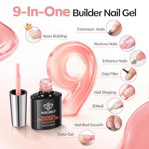 Modelones Builder Gel Peach Pink A6 No Top Coat Needed - Long-Lasting Nail Extension