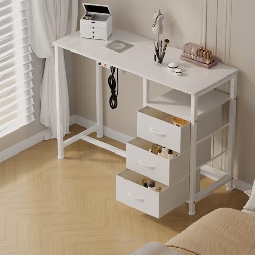LIVEHOM Manicure Table with Dust Collector & 3 Drawers