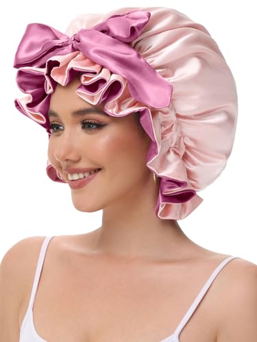 Satin Sleep Bonnet with Adjustable Tie Band for Curly Hair