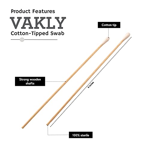 Vakly Sterile Cotton Tipped Applicators 6 Inch Wooden Swabs - 200 Pack