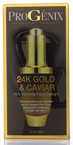 Progenix 24k Gold and Caviar Serum. Anti-Wrinkle Serum with 24kt Colloidal Gold, Vegan Green Caviar, Manuka Honey for Fine Lines, Wrinkles, and Dark Spots. 1 FL OZ (30 mL)