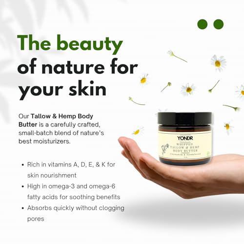 Tallow & Hemp Body Butter ? Whipped Grass?Fed Tallow + Hemp Seed Butter ? Calming Chamomile/Sandalwood/Lavender ? Deep Hydration for Dry & Sensitive Skin (2 oz)