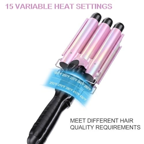 kuwa 15 Heat Setting 3 Barrel Curling Iron - 1 Inch Wave Crimper