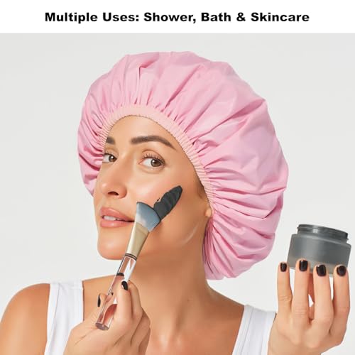 Reusable Waterproof Shower Caps for Women, 2-Pack with Elastic Band