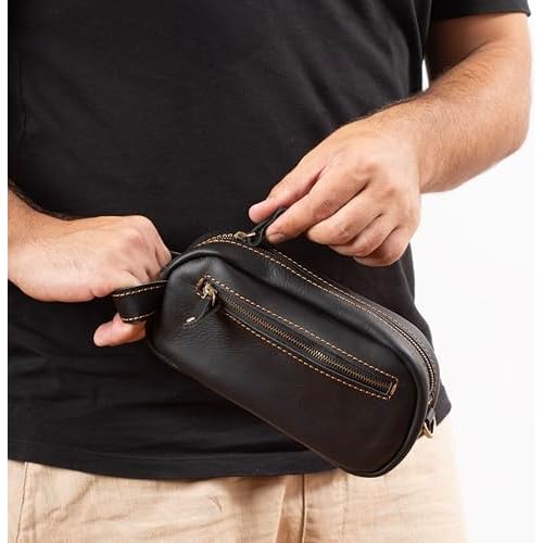 Handmade Premium Leather Men's Toiletry Travel Bag - Dopp Kit & Crossbody Bag , Makeup Organizer, Gift Ideas for Men & Women, Small Travel Bag, Travel Kit, Genuine Leather, Accessories for Men