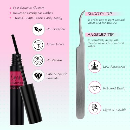 FADVAN Lash Extension Kit Thick Cluster Eyelash Extensions 9-16mm Volume Lash Clusters 100D Individual Eyelashes Kit with Lash Bond And Seal,Remover Tweezers For Beginner (100D, 0.07D, 9-16mm, Kit)
