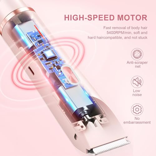 Bikini Trimmer for Women, 2 in 1 Electric Razors for Women - Double Head, Rechargeable, IPX7 Waterproof, Pain-Free Hair Removal for Facial, Body & Sensitive Areas with Ceramic Blades, Cordless