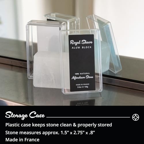 ROYAL SHAVE 100% Natural Alum Block with Travel Case for Men, Skin Soothing Aftershave Stone, Relieves Razor Burn & Heals Accidental Cuts (3.5 oz.) Made in France