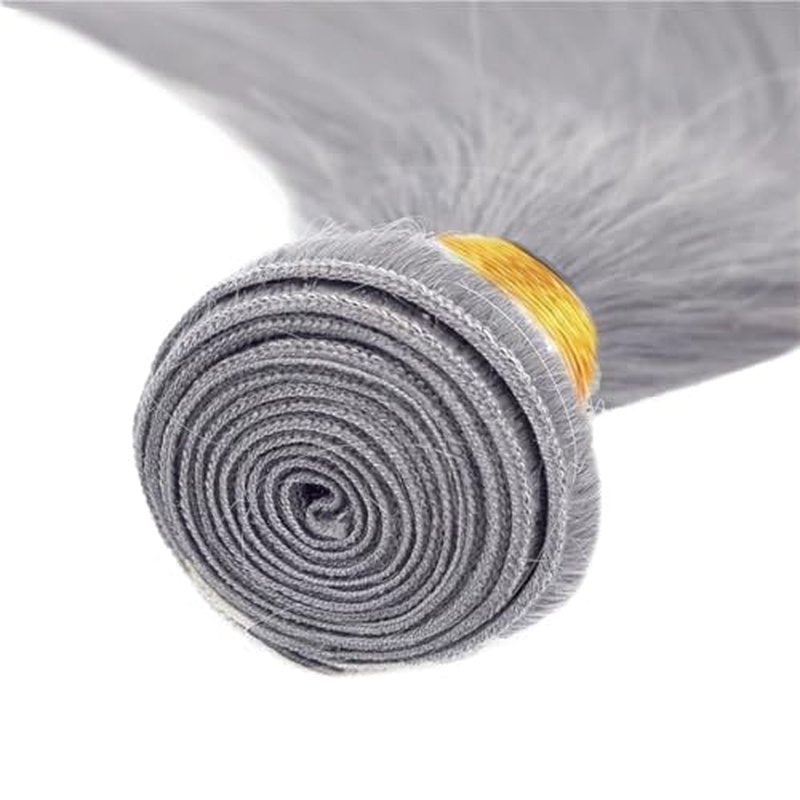 Fridnae Silver Grey Straight Human Hair Bundles - 22/24/26 Inch