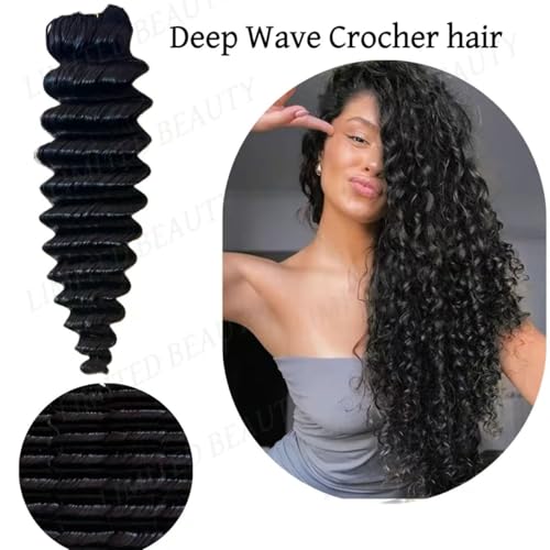 Deep Wave Crochet Hair Extensions 14" 120g Human Hair