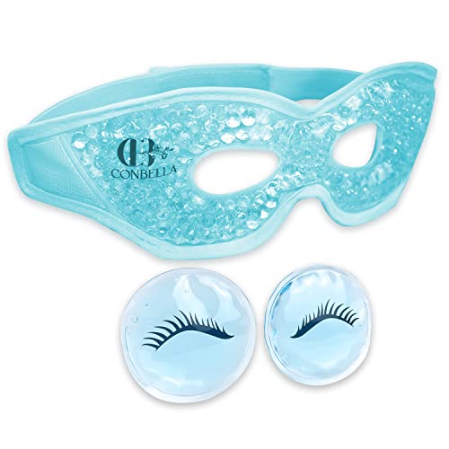 Gel Eye Mask with Eye Holes, with 2 Cooling Eye Pads, Reusable Hot Cold Therapy Cooling Eye Mask for Puffiness/Dark Circles/Eye Bags/Dry Eyes/Headaches/Migraines/Stress Relief, Cold Eye Mask