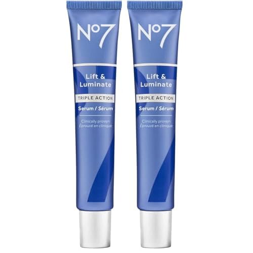 No7 Lift & Luminate Triple Action Face Serum - Collagen Peptide Anti-Wrinkle + Brightening Emblica & Vitamin C Serum + Pro Retinol Skin Firming Hyaluronic Acid & Hibiscus (50ml) (Pack of 2)