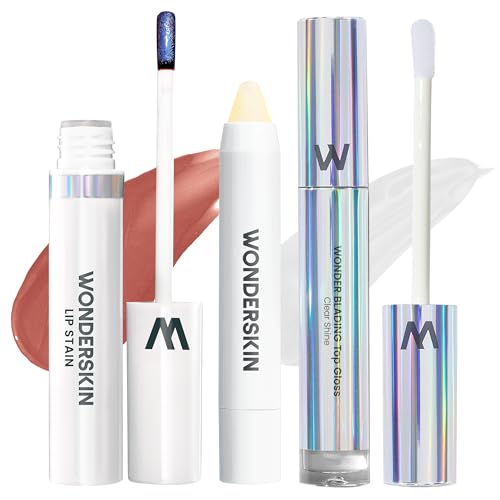 Wonderskin Lip Stain Peel Off Masque (Lovely), with Lip Scrub and Clear Lip Gloss